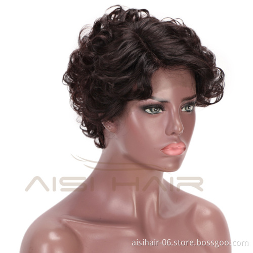 Aisi Hair Brazilian Human Hair Lace Front Pixie Cut Short Afro Curly Wave Wig Natural Black Lace Front Short Human Hair Wigs